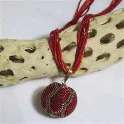 men’s stainless steel necklace-Fiesta Red Twisted Seed Bead Necklace with Pendant