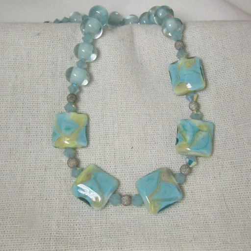 pearl necklace for weddings-Handmade Artisan Bead Necklace in Aqua