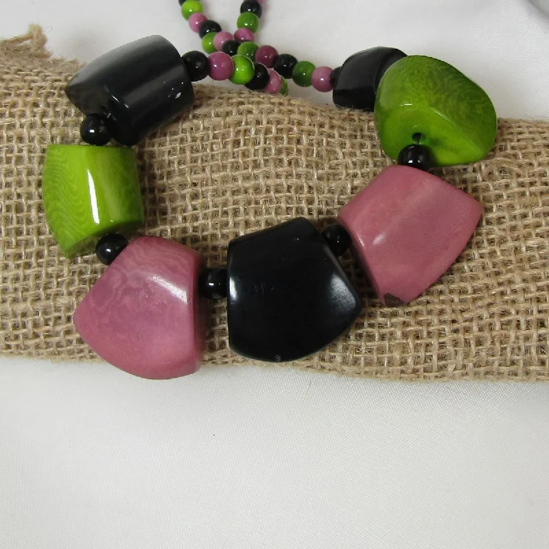 chunky chain necklace for men-Tagua Nut Necklace in Black Green and Pink  Focal Beads