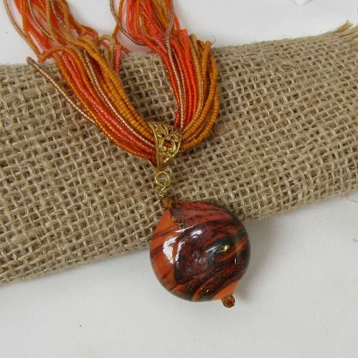 silver gemstone pendant necklace-Orange Bead Necklace with Artisan Pendant