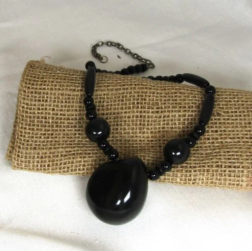 gold choker necklace for women-Statement Bead Necklace in Black Tagua Nut Beads  Fair Trade