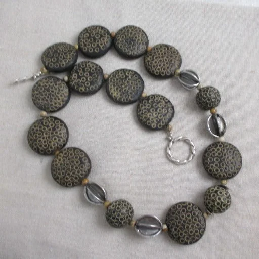 diamond encrusted necklace for women-Big Bold Necklace in Black African Clay Beads