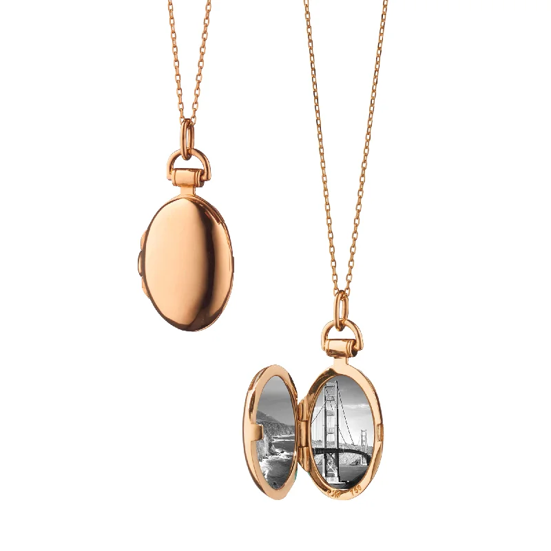 gold leaf necklace for women-Petite "Anna" Rose Gold Locket Necklace