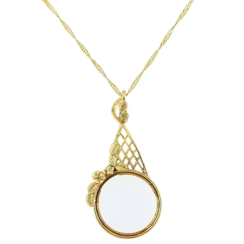 geometric pendant necklace for women-1928 Jewelry Floral Filigree Magnifying Glass Necklace 28" - Magnification Power: 2X