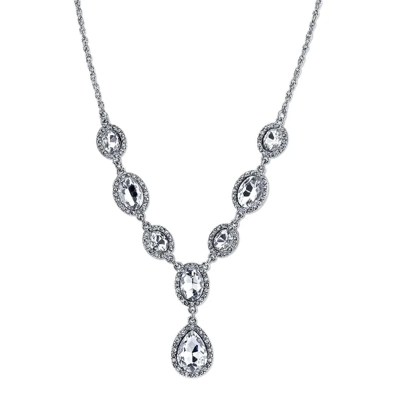 simple pearl necklace for girls-1928 Jewelry Multi Crystal Crystal Teardrop Y-Necklace 16" + 3" Extender