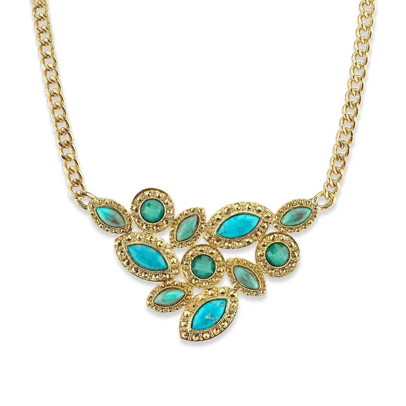 gold chain link necklace for women-1928 Jewelry Oasis Green & Turquoise Stone Cluster Front Necklace 16" + 3" Extender