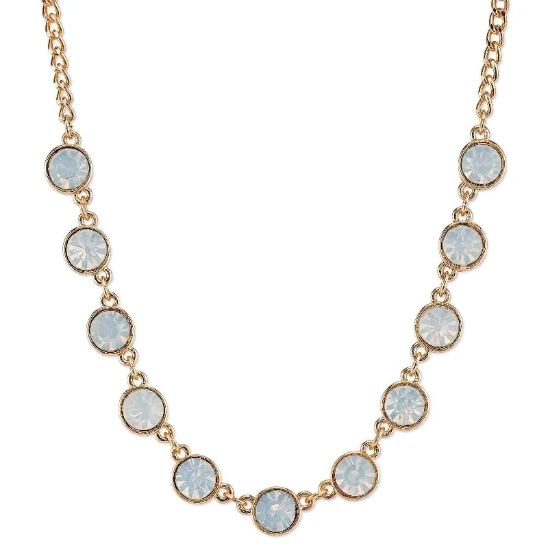 delicate diamond necklace for girls-1928 Jewelry On The 8th White Crystal Opal Stone Strand Necklace 16" + 3" Extension