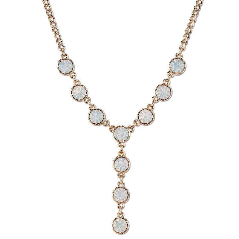 monogrammed pendant necklace-1928 Jewelry On The 8th White Crystal Opal Stone Y-Necklace 16" + 3" Extension