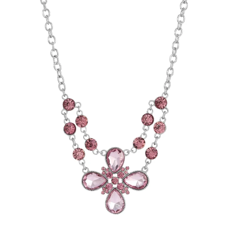 infinity loop necklace for women-2028 Jewelry Crystal Flower Necklace 16" + 3" Extender