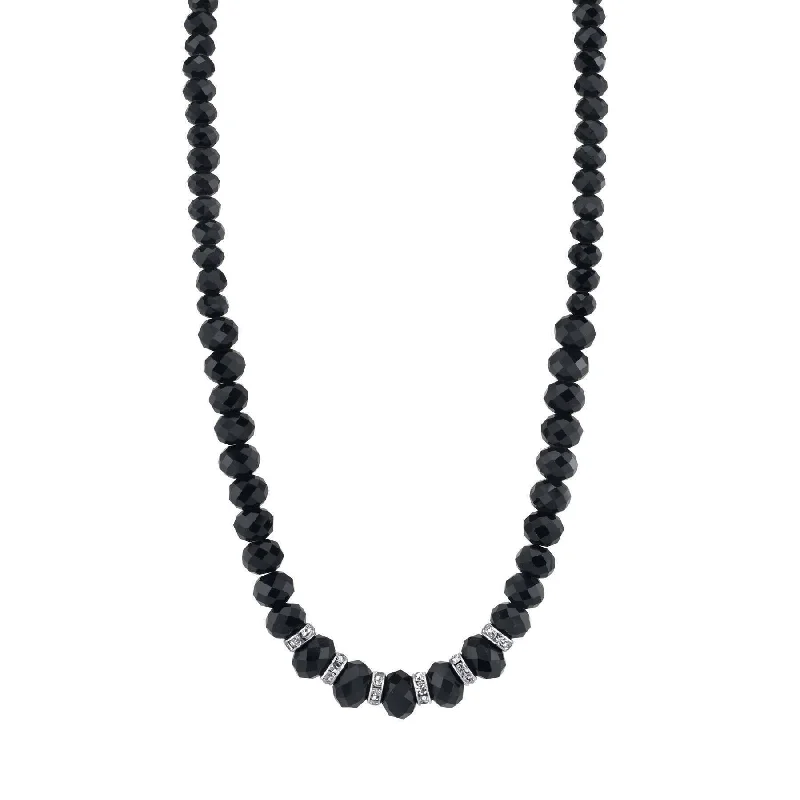 luxury pearl necklace for weddings-2028 Jewelry Graduated Jet Black Glass Crystal Accent Necklace 16" + 3" Extender