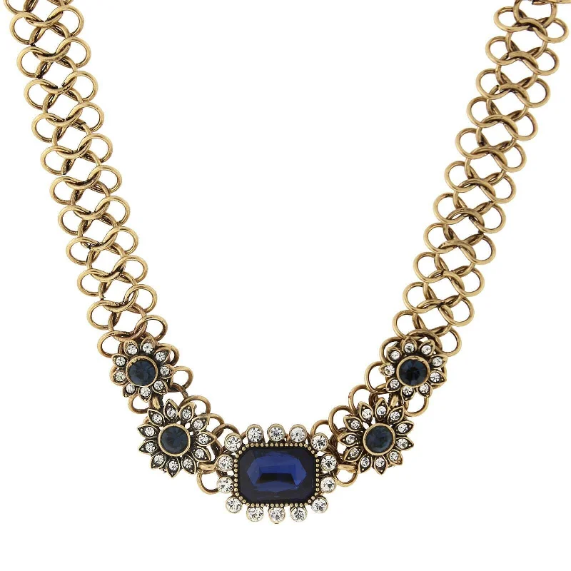 gold necklace for layering-2028 Jewelry Montana Blue Crystal Accent Collar Statement Necklace 16" + 3" Extender