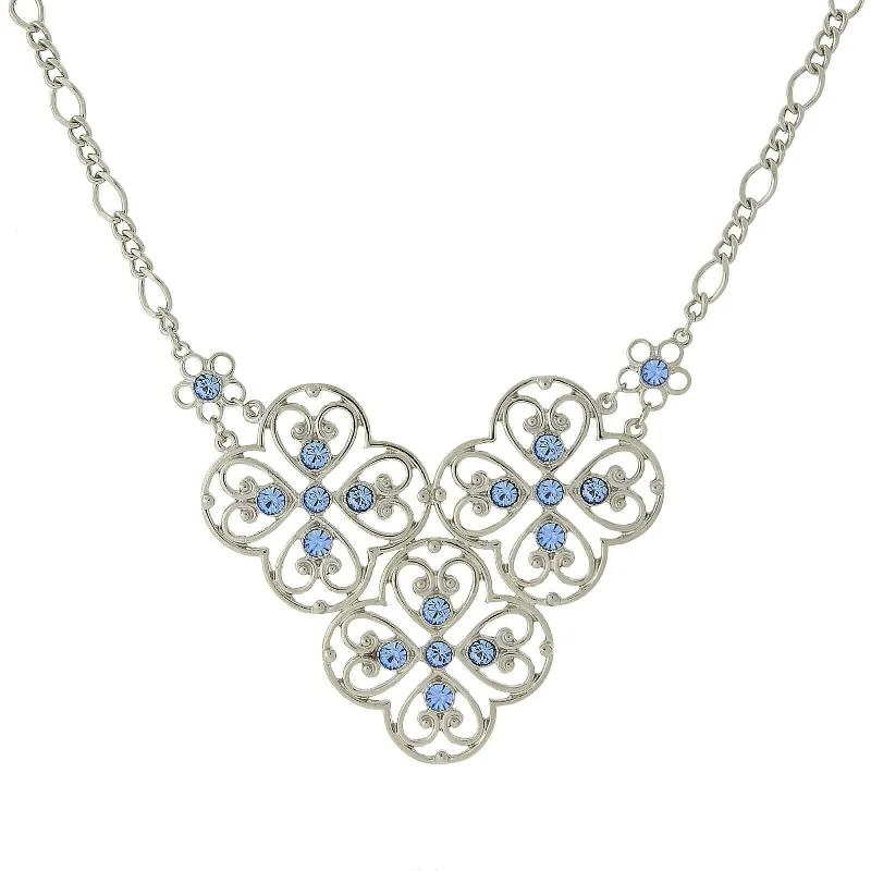 moon and star necklace-2028 Jewelry Blue Filigree Bib Necklace 16" + 3" Extender