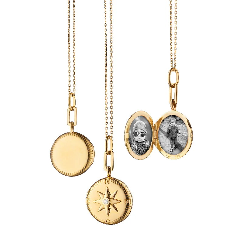 statement chunky necklace for women-"Adventure" Compass Gold Locket Necklace