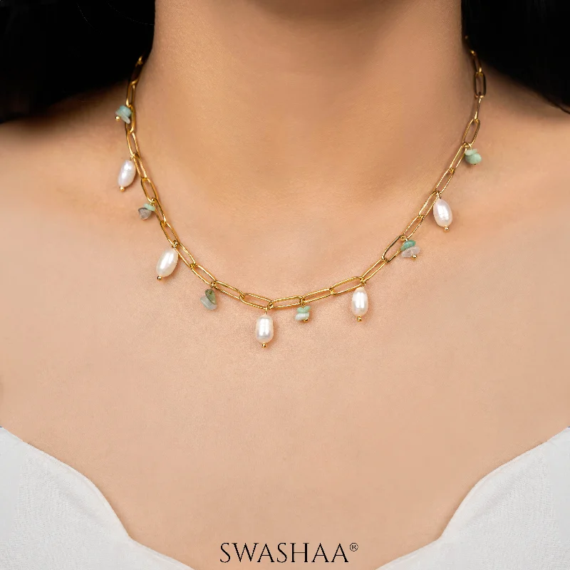 engraved necklace with family names-Alka Pearl 18K Gold Plated Necklace