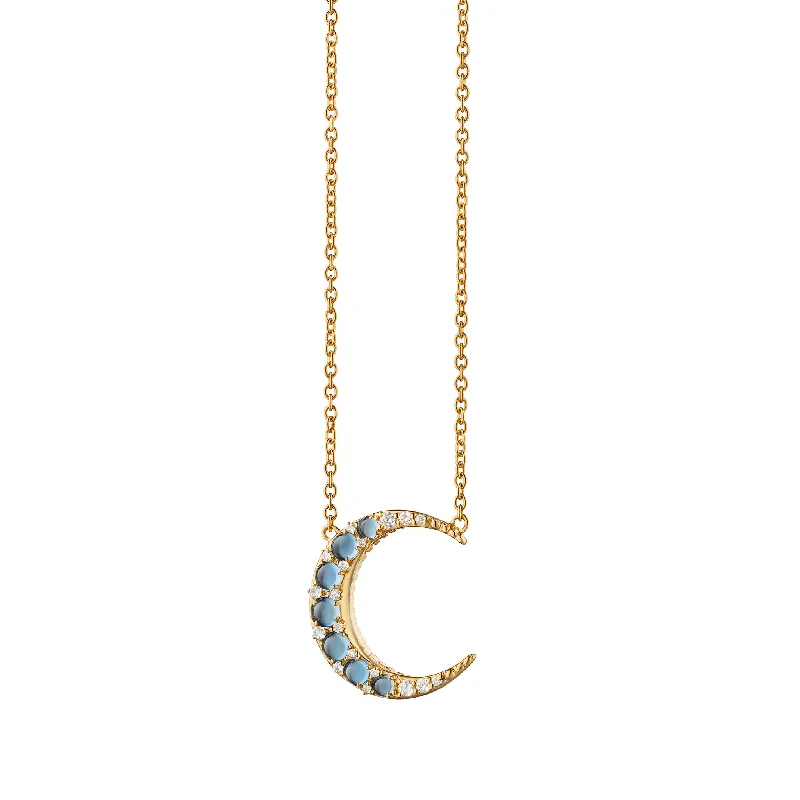 simple gold necklace for layering-Aquamarine Midi Crescent Moon Necklace