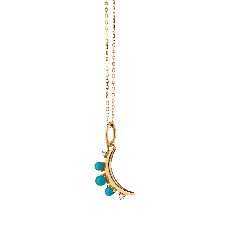 twisted silver necklace for women-December Turquoise "Moon" 18K Gold Birthstone Necklace