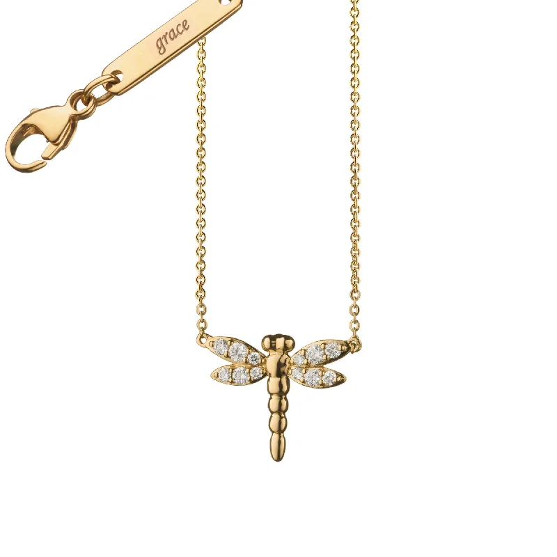 pearl choker necklace for women-Diamond Critter Dragonfly "Grace" 18K Yellow Gold Necklace