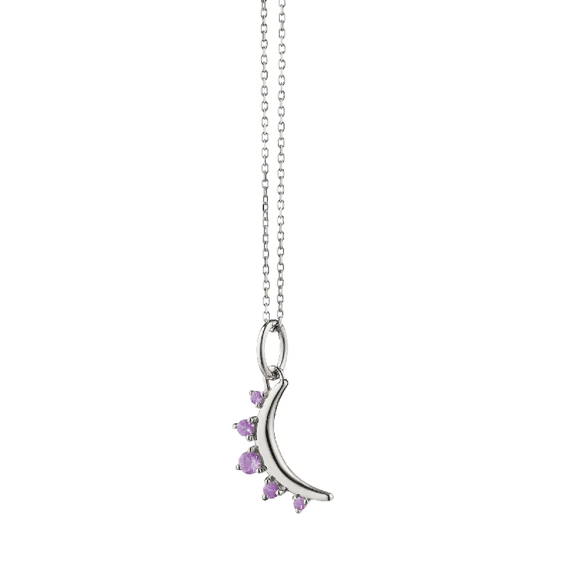 birthstone necklace with charm-February Amethyst "Moon" Sterling Silver Birthstone Necklace