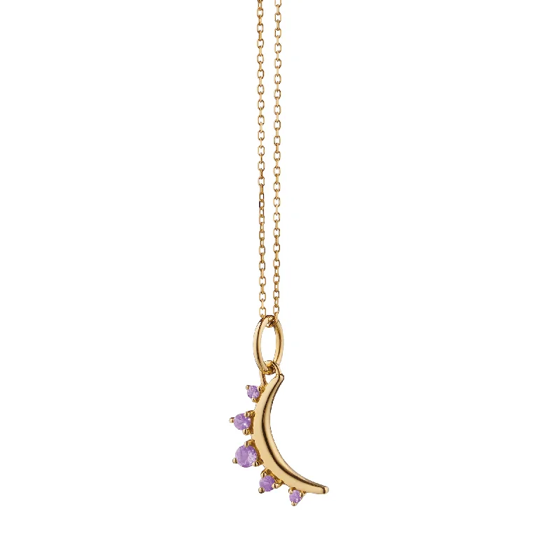 dainty diamond necklace for women-February Amethyst "Moon" 18K Gold Birthstone Necklace