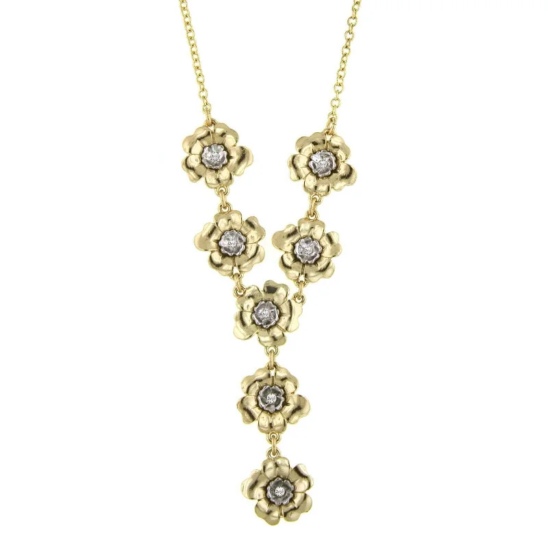 luxury women’s pendant necklace-2028 Jewelry Crystal Flower Y-Necklace 18" + 3" Extender