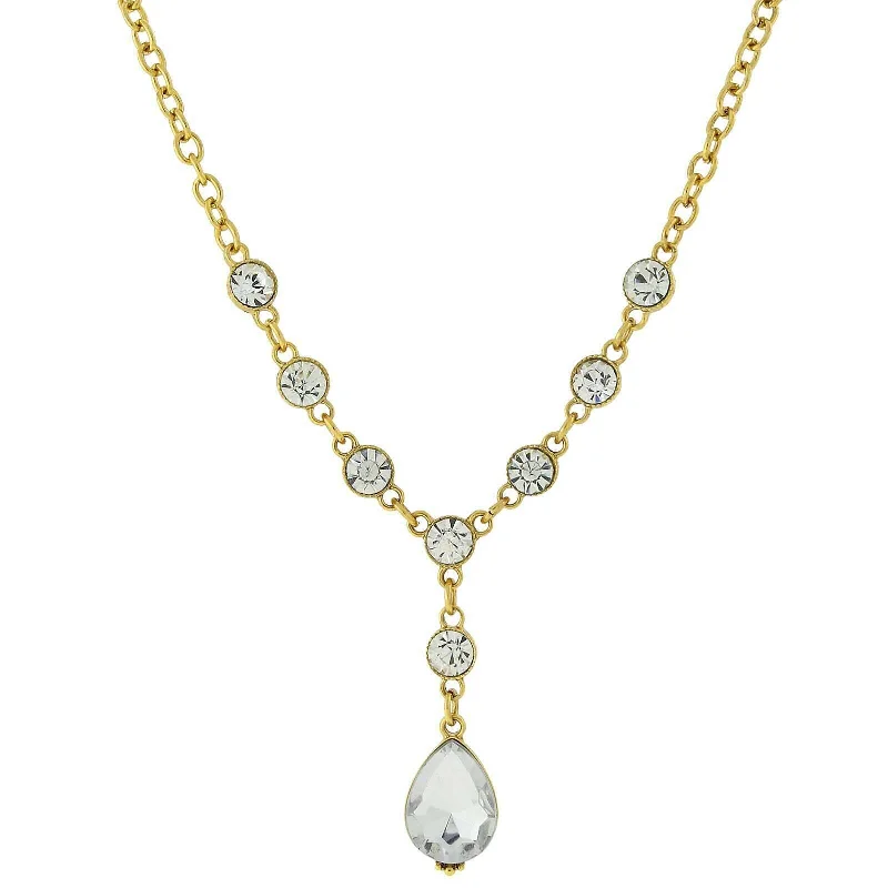 women’s heart shaped necklace-1928 Jewelry Clear Crystal Teardrop Y-Necklace 16" + 3" Extender