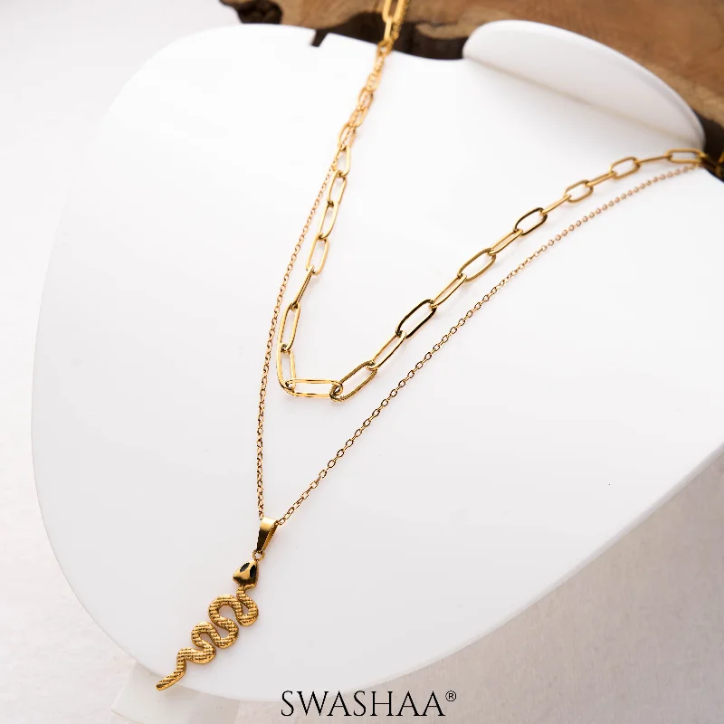 twisted silver necklace for women-Hampi Snake 18K Gold Plated Necklace