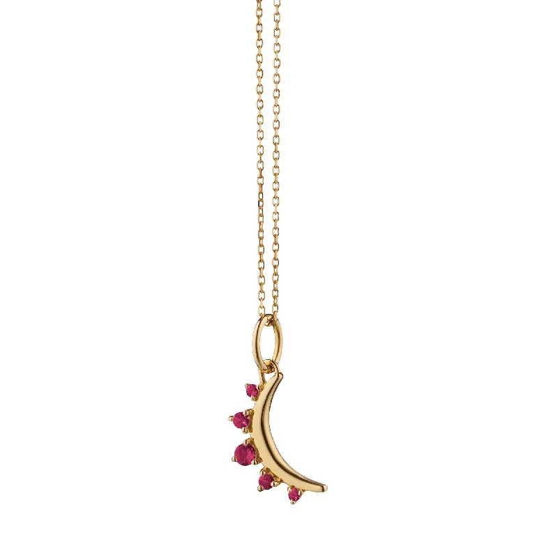 square pendant necklace for women-July Ruby "Moon" 18K Gold Birthstone Necklace