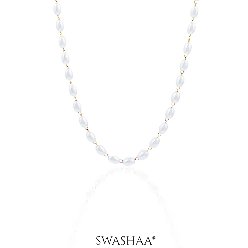 minimalist silver necklace for layering-Meesha Pearl 18K Gold Plated Necklace