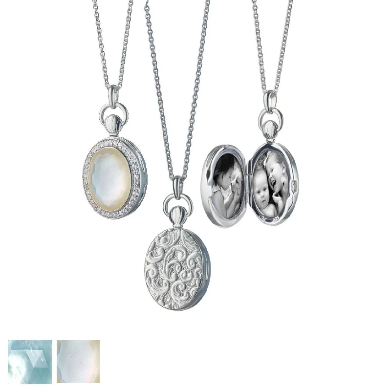 moonstone pendant necklace-Mother of Pearl Petite Stone Locket Necklace