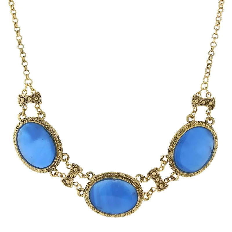 religious symbol necklace for women-1928 Jewelry Genuine Mother Of Pearl With Blue Enamel Collar Necklace 16" + 3" Extender