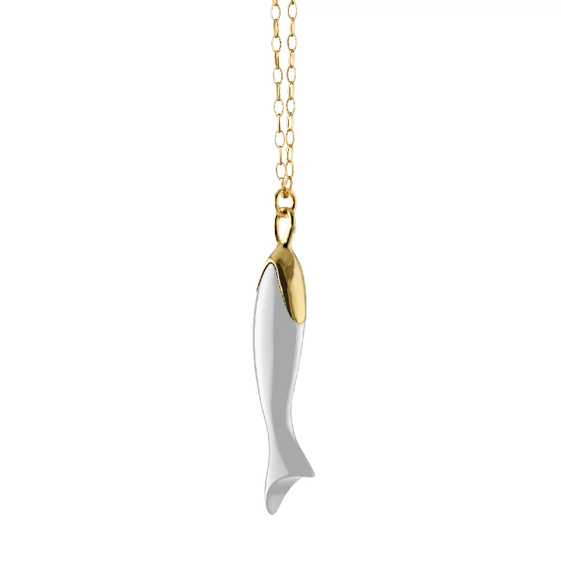 eco-friendly necklace for women-"Perseverance" White Ceramic and 18K Gold Fish