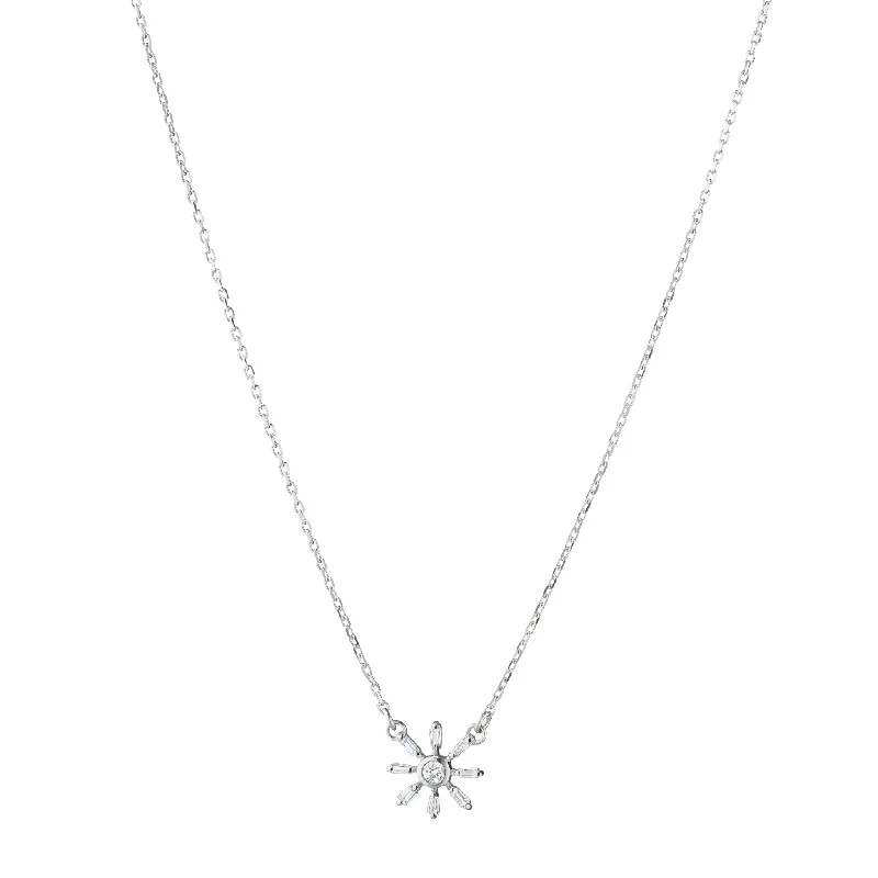 leather necklace with pendant-Reclaimed 18K White Gold and Round and Tapered Baguette Diamond Star Necklace