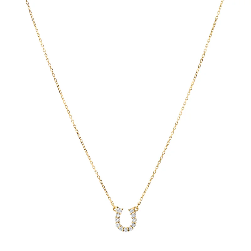 initial letter pendant necklace-Reclaimed 18K Yellow Gold and Round and Baguette Diamond Horseshoe Necklace