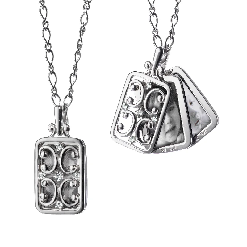 three pendant necklace for men-Rectangular Gate Locket with Sapphires