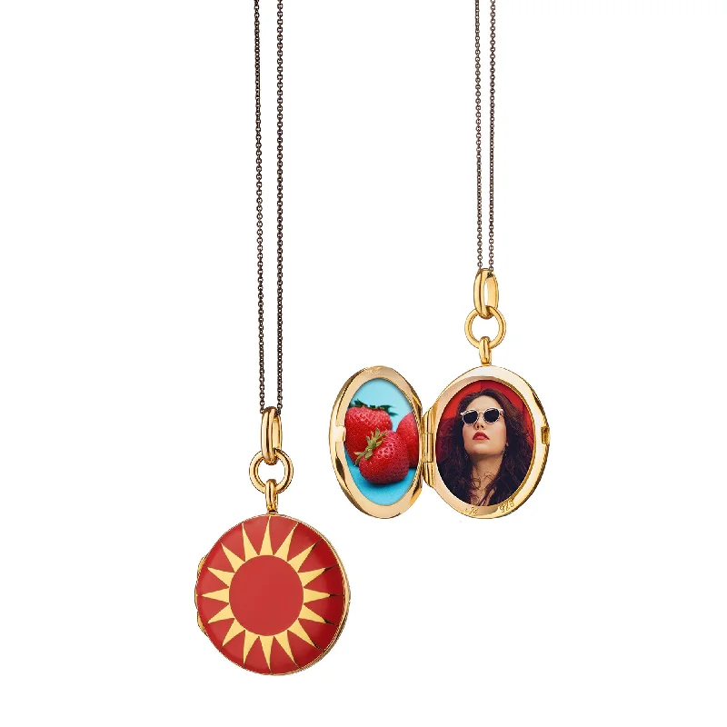 personalized family tree necklace-Red Enamel Vermeil Round Locket