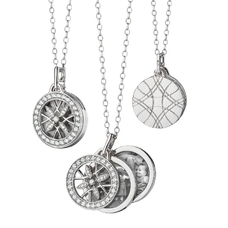 double pendant necklace for women-Round Gate Locket Necklace in White Gold