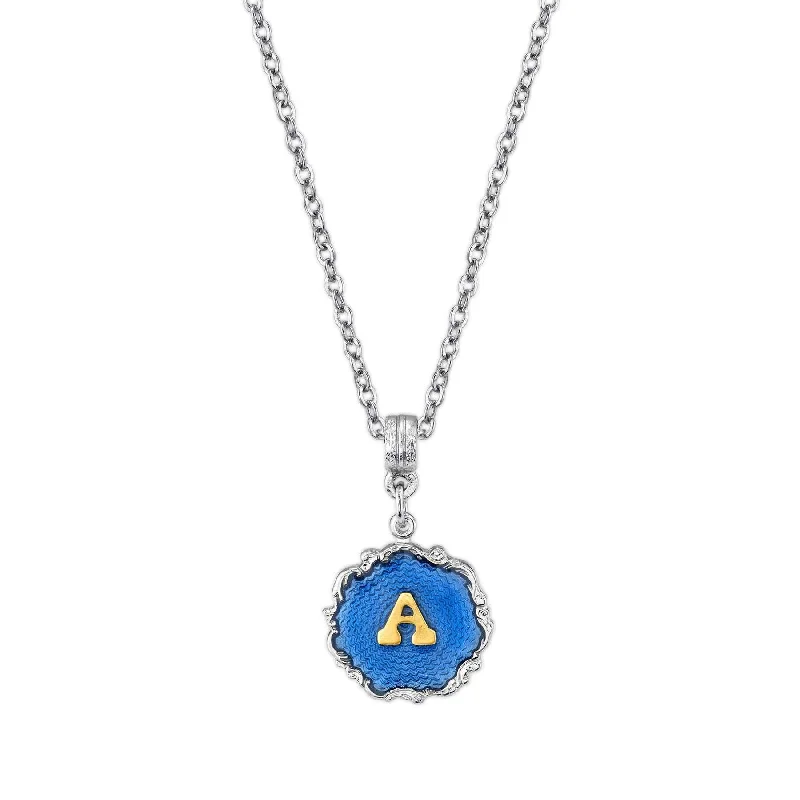 birthstone necklace with charm-1928 Jewelry Sunburst Blue Enamel Initial Necklace 16" + 3" Extender