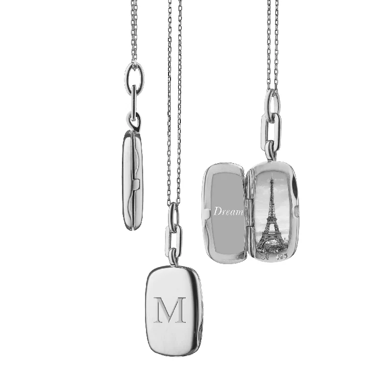 minimalist pendant necklace for women-Slim Rectangle "Dee" Sterling Silver Engraved Locket Necklace