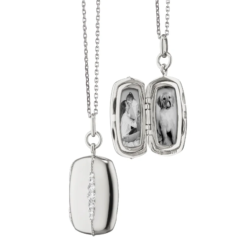 friendship necklace set for two-Slim Rectangle "Kate" Sterling Silver Locket Necklace