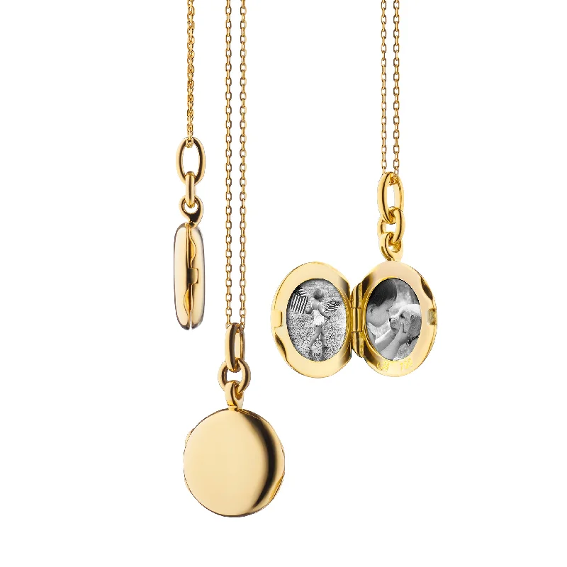 double pendant necklace for women-Slim Round "Nan" Gold Locket Necklace