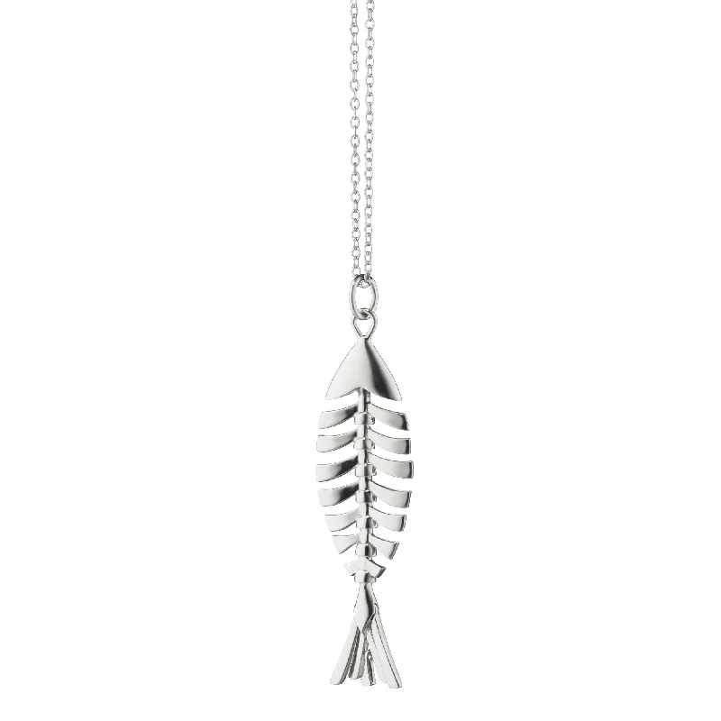 lucky charm necklace for girls-Sterling Silver Deco Fish Necklace