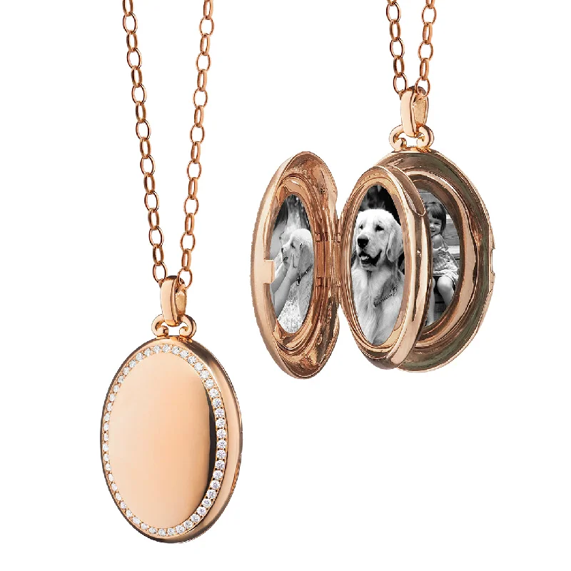 gemstone pendant necklace for women-The Four Image "Premier" 18K Rose Gold Diamond Locket