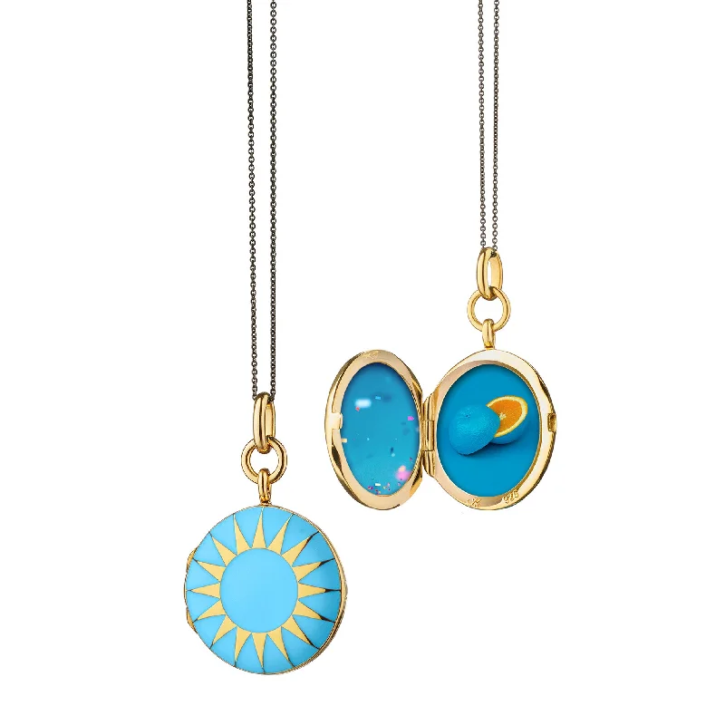 butterfly necklace for women-Turquoise Enamel and Vermeil Round Locket