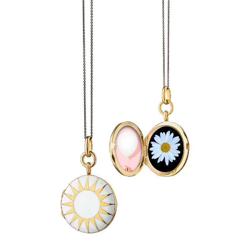 designer pendant necklace for women-White Enamel and Vermeil Round Locket