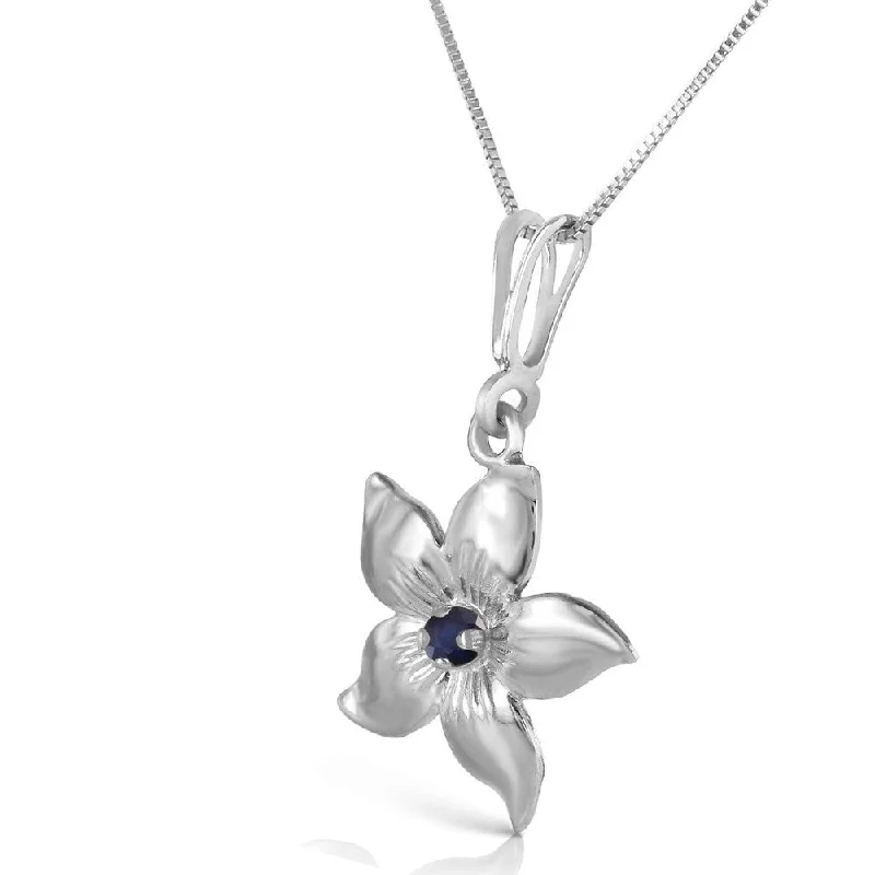 twisted silver necklace for women-0.1 Carat 14K Solid White Gold Flower Necklace Natural Sapphire