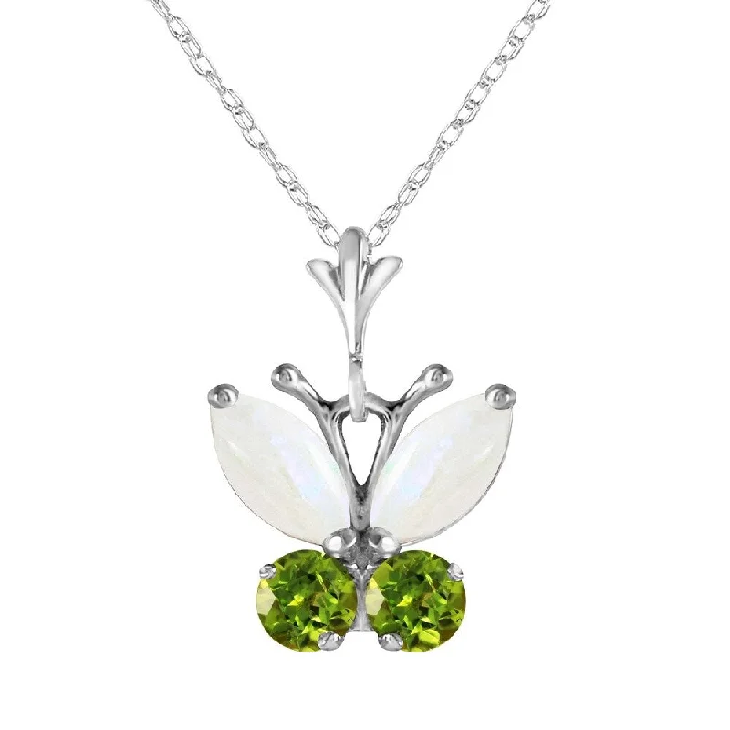 moon phase necklace for women-0.7 Carat 14K White Gold Butterfly Necklace Opal Peridot