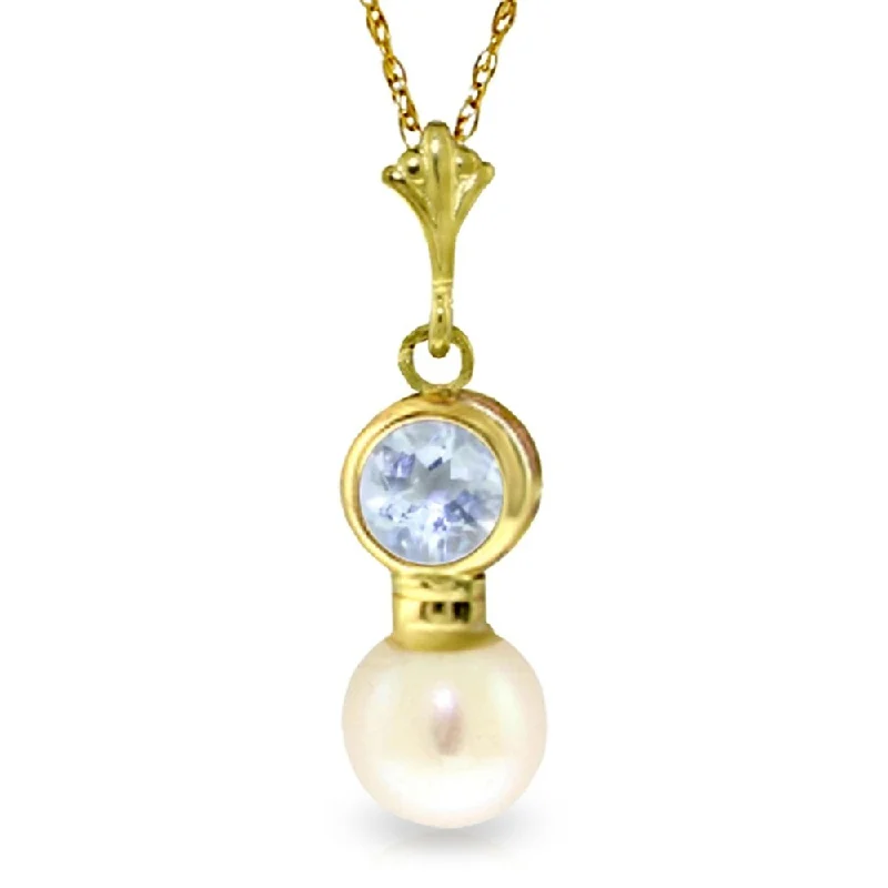 layered necklace set-1.23 Carat 14K Gold Necklace Aquamarine Pearl