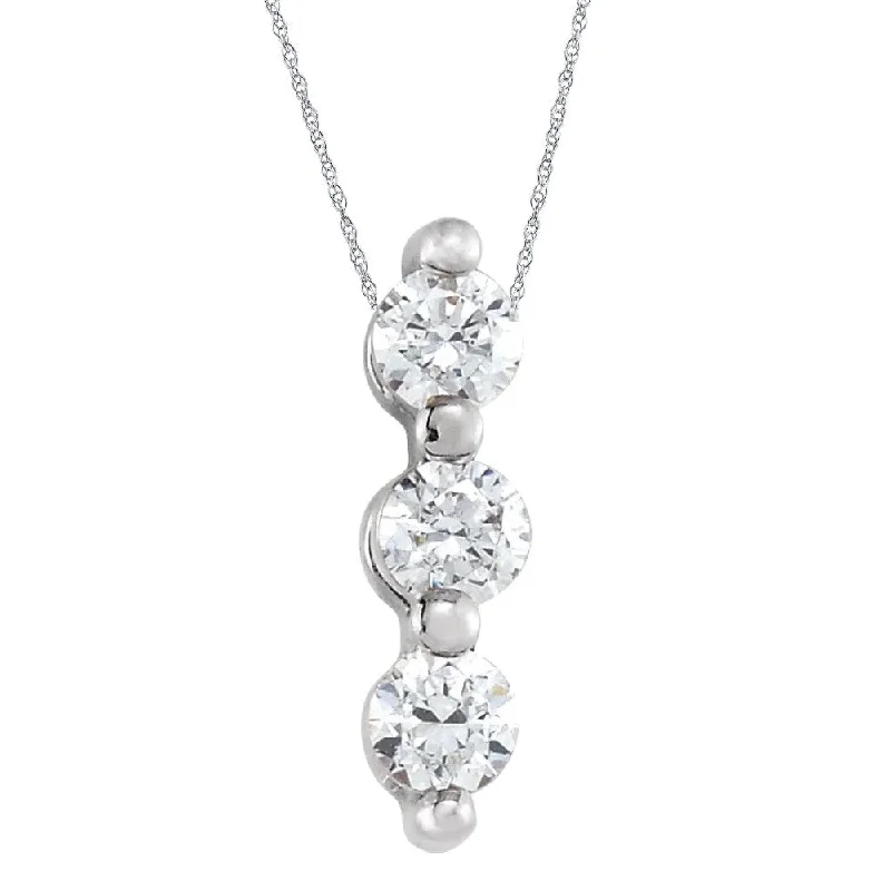 long necklace for women-1/2Ct Diamond Necklace Three Stone Pendant in White or Yellow Gold