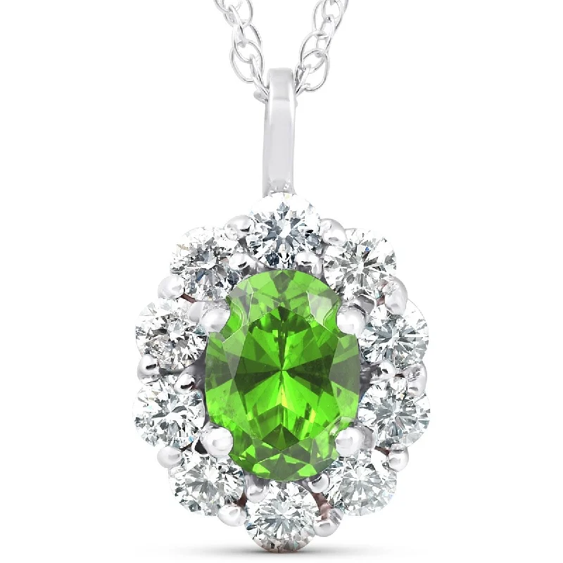 simple gold necklace for layering-1 3/4ct Oval Peridot & Genuine Diamond Halo Pendant White Gold