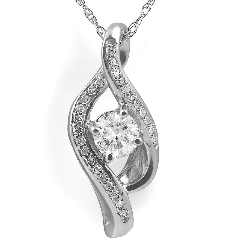 monogrammed pendant necklace-1/3ct Diamond Solitaire Curve Pendant White Gold 3/4" Tall